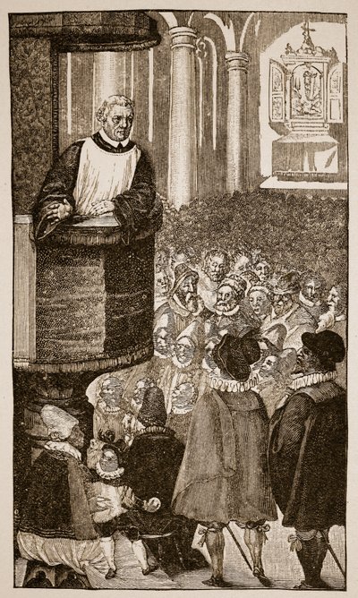 Martin Luther prædiker, ca. 1517 af German School