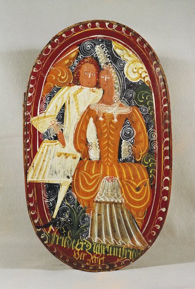 Marcipanæske forestillende en mand og kvinde, ca. 1660 (malet træ) af German School