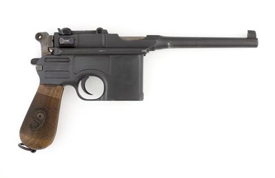 Mauser C96 9 mm selvladerpistol, eksportmodel konverteret til 9 mm Parabellum (pistol, selvlader, Mauser, 9 mm C96 konvertering) af German School