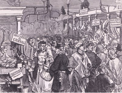 Kødmarked i Paris, Cassells historie om krigen mellem Frankrig og Tyskland udgivet af Cassell and Company Limited, ca. 1890 (litho) af German School