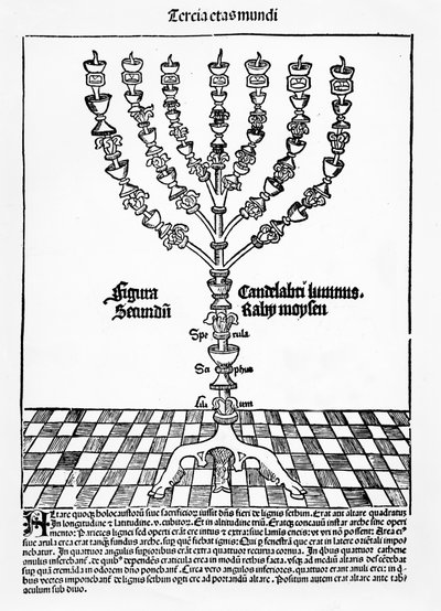 Menorah, fra Liber Chronicarum af Hartmann Schedel, udgivet i Nürnberg, 1493 af German School