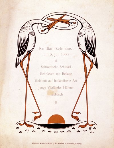 Menu til dåbsmåltid. Tyskland, 8/07/1900. af German School
