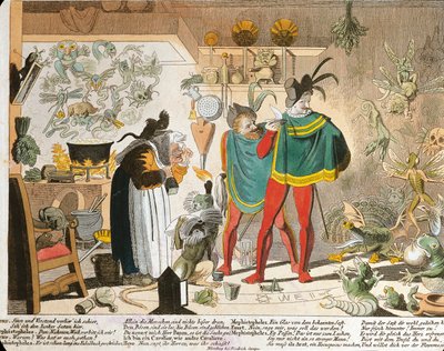 Mephistopheles inspireret af Faust (farvet gravering) af German School