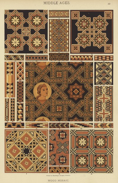 Middelalder, Wood Mosaic (Color Litho) af German School