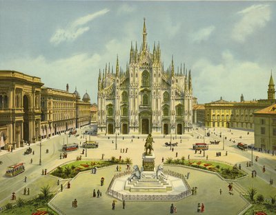 Milano, Piazza del Duomo (chromolitho) af German School