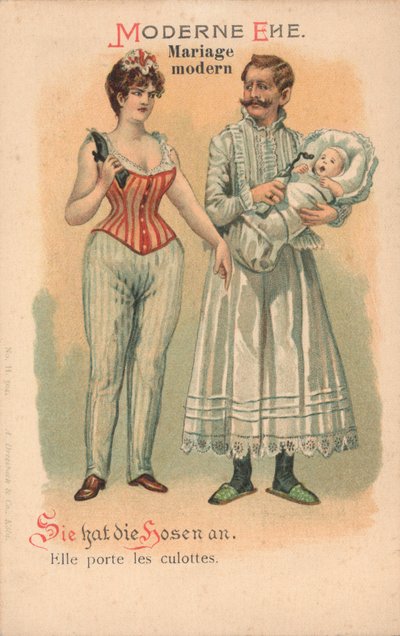 Moderne ægteskab (chromolitho) af German School