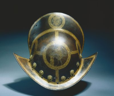 Morion fra kurfyrst Christian I af Sachsens statsgarde, Nürnberg, ca. 1580-91 (ætset og forgyldt rustnet stål) af German School