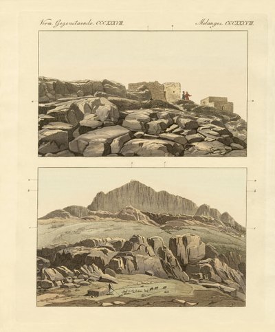 Sinai-bjerget (farvet gravering) af German School