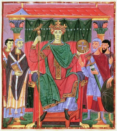 Ms Cim.4453 f.42r hellig romersk kejser Otto III på tronen (980-1002), c.998 af German School
