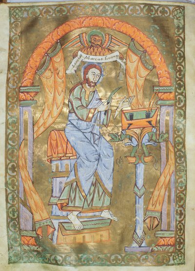 Ms Czart 1207 IV fol 76v St. Mark the Evangelist, fra The Evangeliarium of the Cathedral of Plock, c.1075 af German School