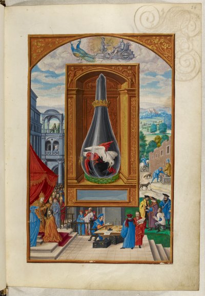 Ms Harley 3469, f.24 Tre fugle, der kæmper i kolbe, den fjerde afhandling, fra 