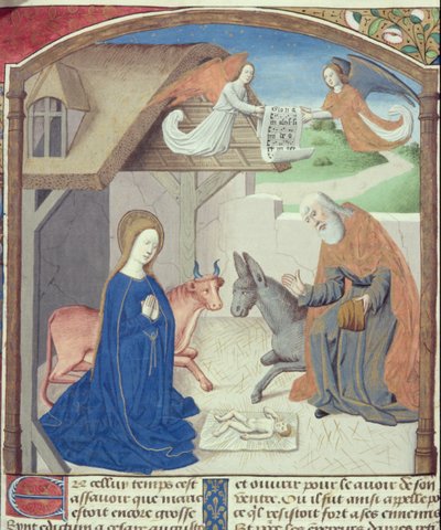 Ms Hunter 36 f.55v Hellig Familie, fra Vita Christi, af Ludolf af Sachsen, ca. 1300-7778 af German School