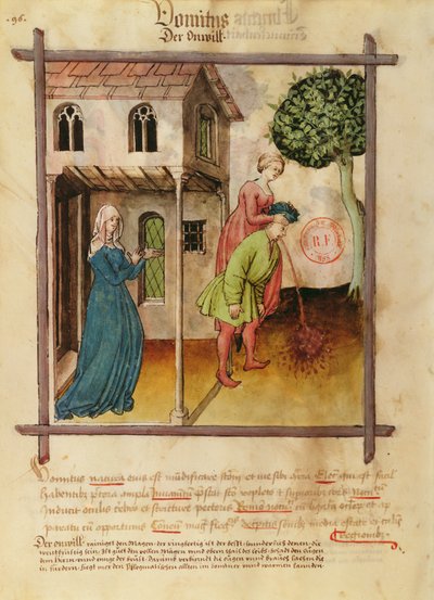 Ms Lat 9333 fol.96v Man opkastning, fra Tacuinum Sanitatis af German School