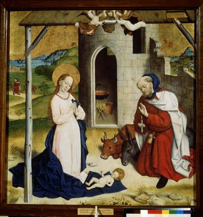 ""Nativite"" (The Adoration of the Christ Child) Distemper af den tyske skole. 1470-1480 Pushkin Museum, Moskva af German School