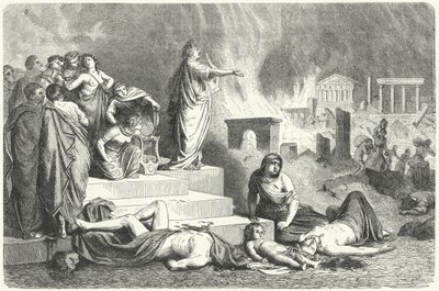 Nero under den store brand i Rom, 64 (gravering) af German School