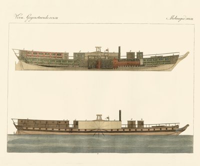 Nordamerikansk dampbådshandel (farvet gravering) af German School