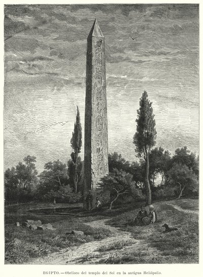 Obelisk af det gamle egyptiske soltempel ved Heliopolis (litho) af German School