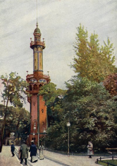 Udsigtstårn, Berlin Zoologisk Have, Tyskland (farve litho) af German School