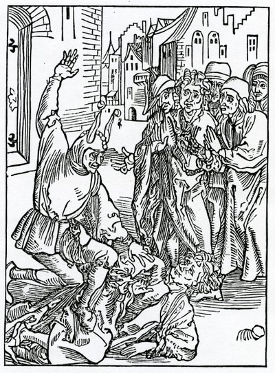 Af brekynge og hurtynge af amyte og frendshyp, illustration fra Alexander Barclays engelske oversættelse af 