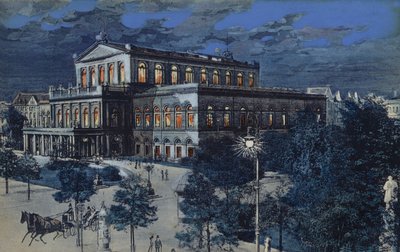 Operahus, Hannover, Tyskland (farvelitografi) af German School