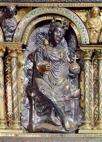 Otto II (955-83), hellig romersk kejser, detalje fra kejser Karl den Stores helligdom (742-814), 1215 (guld og champleveemalje) af German School