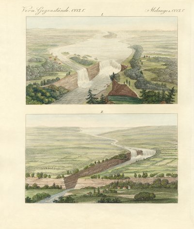 Over Niagara Falls og dets omgivelser (farvet gravering) af German School