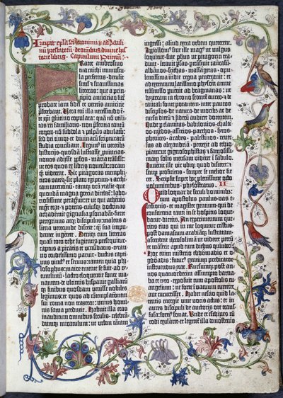 Side fra Gutenberg-bibelen, med Erfurt-belysning af German School