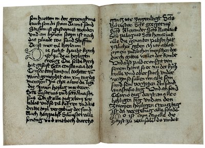 Sider fra en tysksproget kopi af "Mirabilia of Rome, History and Description of the City of Rome" af Pseudo-Aegidius Romanus, muligvis udgivet af Ulrich Han, Rom, ca. 1475 af German School