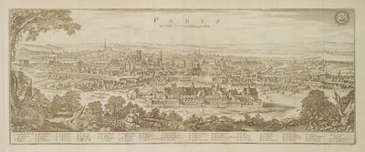 Panoramaudsigt over Paris i 1620, fra Topographia Galliae af Martin Zeiller (1589-1661) udgivet 1655 af German School