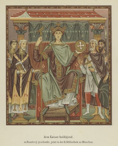 Hyldest til den hellige romerske kejser Otto III (farve litho) af German School