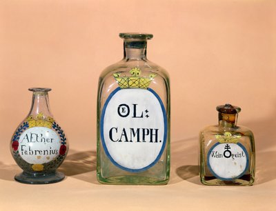Farmaceutiske krukker til kamfer og spiritus af vin (glas) af German School