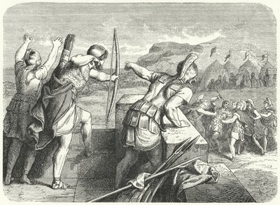 Filip II af Makedonien såret i øjet ved belejringen af Methone, 355 f.Kr. (gravering) af German School