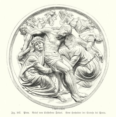 Pieta, relief af Cristoforo Solari fra højalteret i Certosa di Pavia, Italien (gravering) af German School