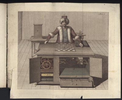 Tavle I fra, Om Herr von Kempelens skakspiller og hans replika, Leipzig og Dresden: Joh. Gottl. Broadhead, 1789 af German School