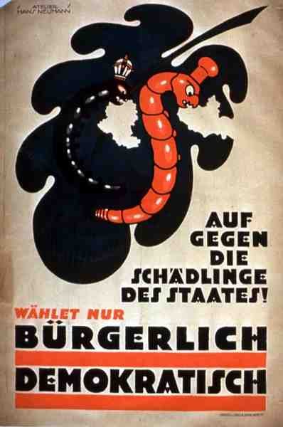 Politisk plakat for Folkets Demokratiske Parti (farve litho) af German School