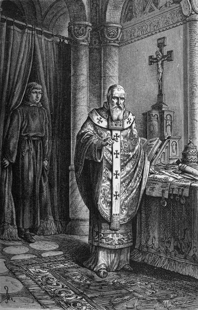 Pave Clemens IV (Gui Foucois eller Coots eller Foucault, slutningen af det 12. århundrede-1268). Indgravering i "" Kaiser, Konig und Papft"" af Richard Roth af German School