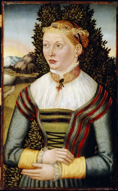 Portræt af en kvinde (Portræt af en kvinde). Maleri af en mester fra det østlige Tyskland (aktivt 1500-tal), olie på træ af German School