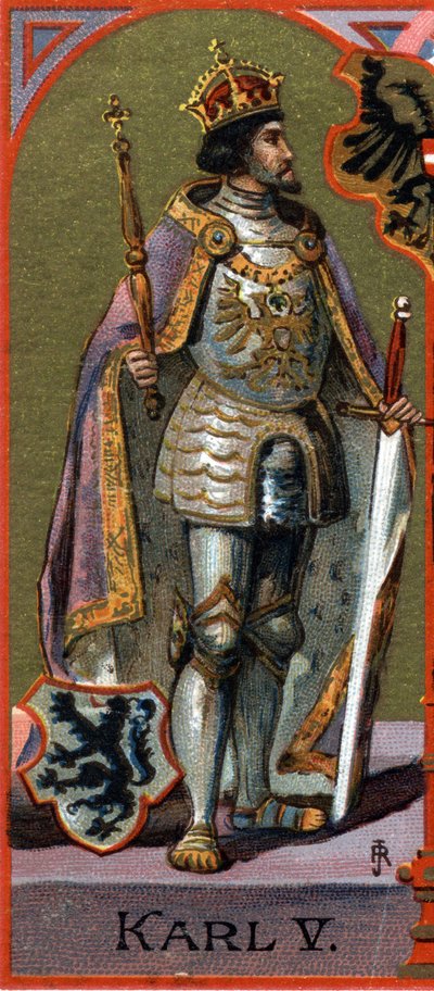 Portræt af Charles V (Charles V) (1500-1558). Kromolitografi af German School