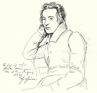 Portræt af den tyske digter og forfatter Heinrich Heine som ung mand (stik) af German School