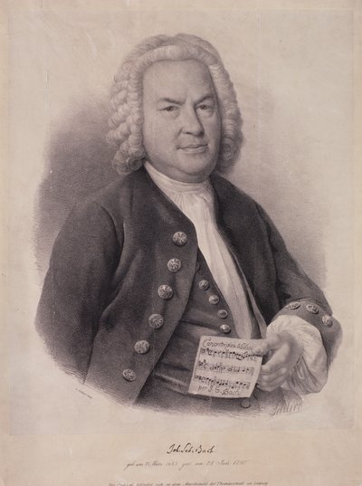 Portræt af Johann Sebastian Bach (1685-1750) indgraveret af F.G. Schlick, 1840 af German School