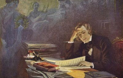 Portræt af Robert Schumann (farvelitografi) af German School