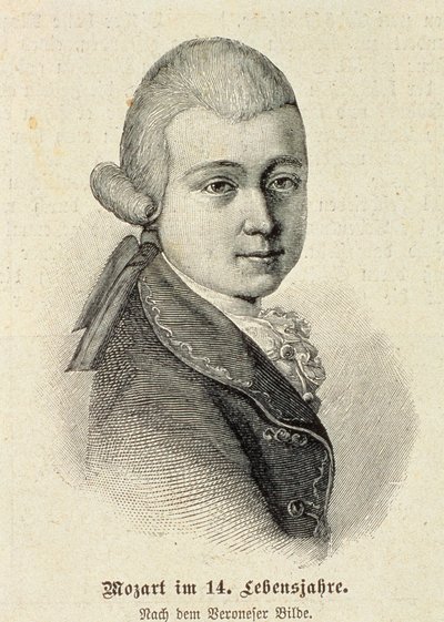 Portræt af Wolfgang Amadeus Mozart (1756-91) af German School