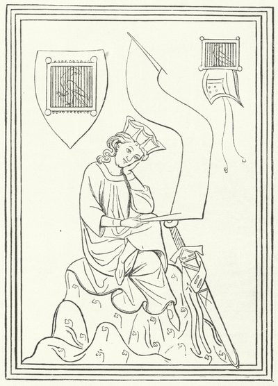 Portræt af den mellemhøjtyske lyriker Walther von der Vogelweide fra Codex Manesse (stik) af German School