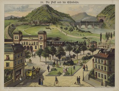 Post og jernbaner (farve litho) af German School