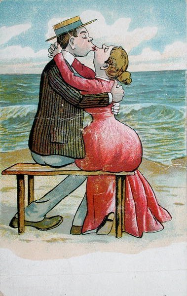 Postkort, der forestiller et par, der kysser, postkort af German School