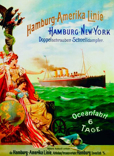 Plakat, der reklamerer for Hamburg American Line, 1897 af German School