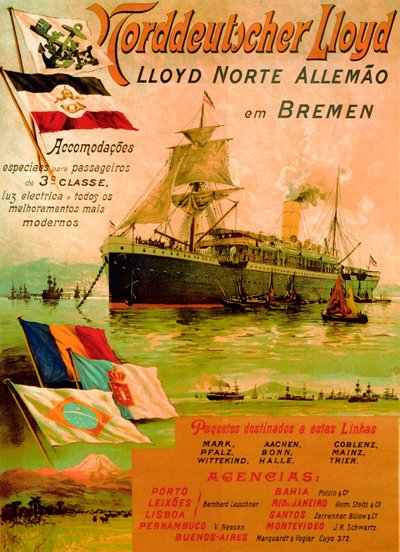Plakat, der reklamerer for den nordtyske Lloyd-linje, 1898 af German School