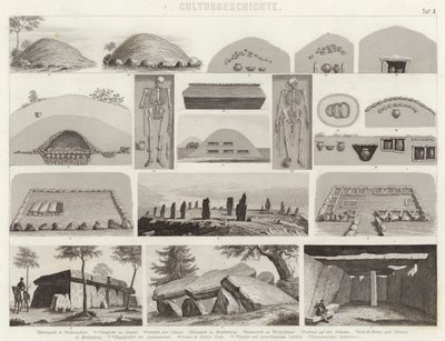 Forhistoriske gravkamre. Illustration til Bilder-Atlas (gravering) af German School