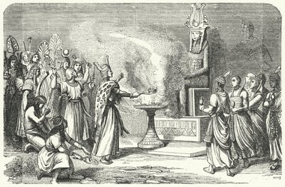 Præster udfører et offer i det gamle Egypten (gravering) af German School
