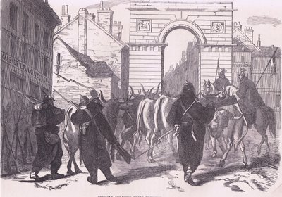 Preussiske fouragerende tropper, der bringer kvæg ind, Cassells History of the War between France and Germany udgivet af Cassell and Company Limited, ca. 1890 (litho) af German School
